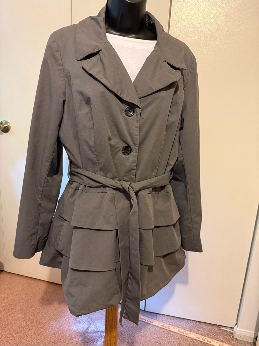 Women’s Gray Layered Belted Trench Coat